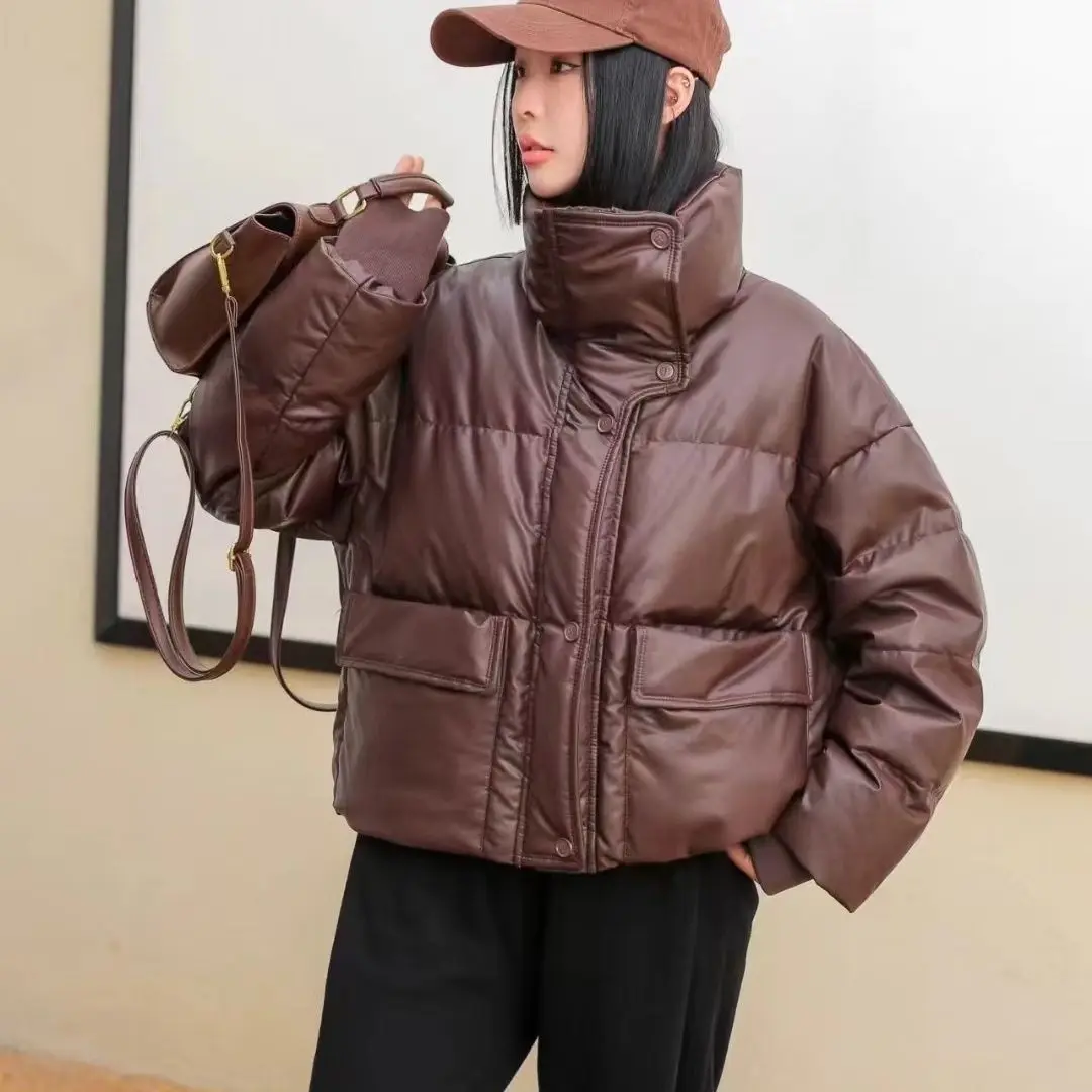 2026 Maillard PU Thickened Warm Fashion Versatile Knitted Splicing Jacket