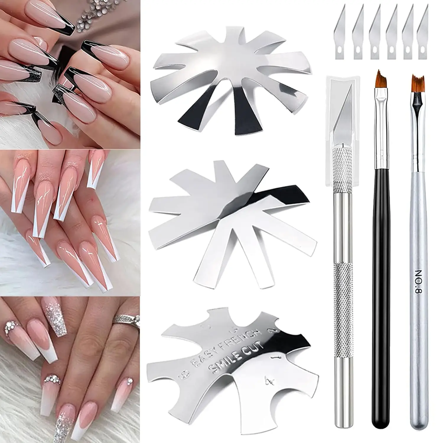 

3-Piece French Tip Cutter Set with Edge Trimmer, Acrylic V-Cut Nail Tools, Includes Brushes and Spare Blades