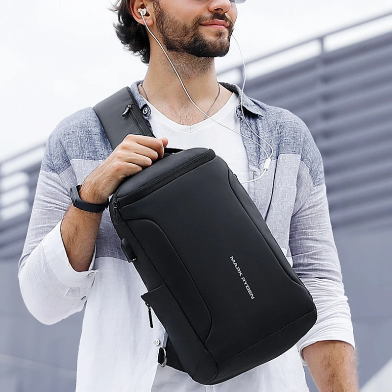 ذكر مقاوم للماء USB إعادة شحن حبال بولسو حقيبة صدر للرجال الرجال حقيبة كروسبودي 12 بوصة باد مكافحة سرقة حقائب كتف #3