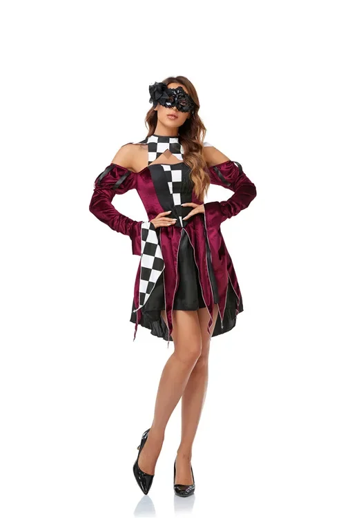 Halloween Costumes Striped Polka Dot Bloodstains Clown Girl Cosplay Shaggy Skirt Circus Zombie