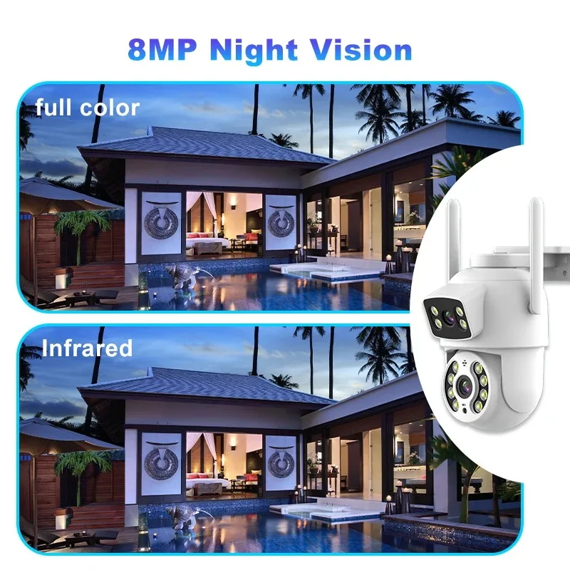 4K 8MP PTZ WIFI Camera Dual Lens Dual Screens IP Camera Outdoor Auto Tracking Night Visoin Security Protection Surveillance Cam