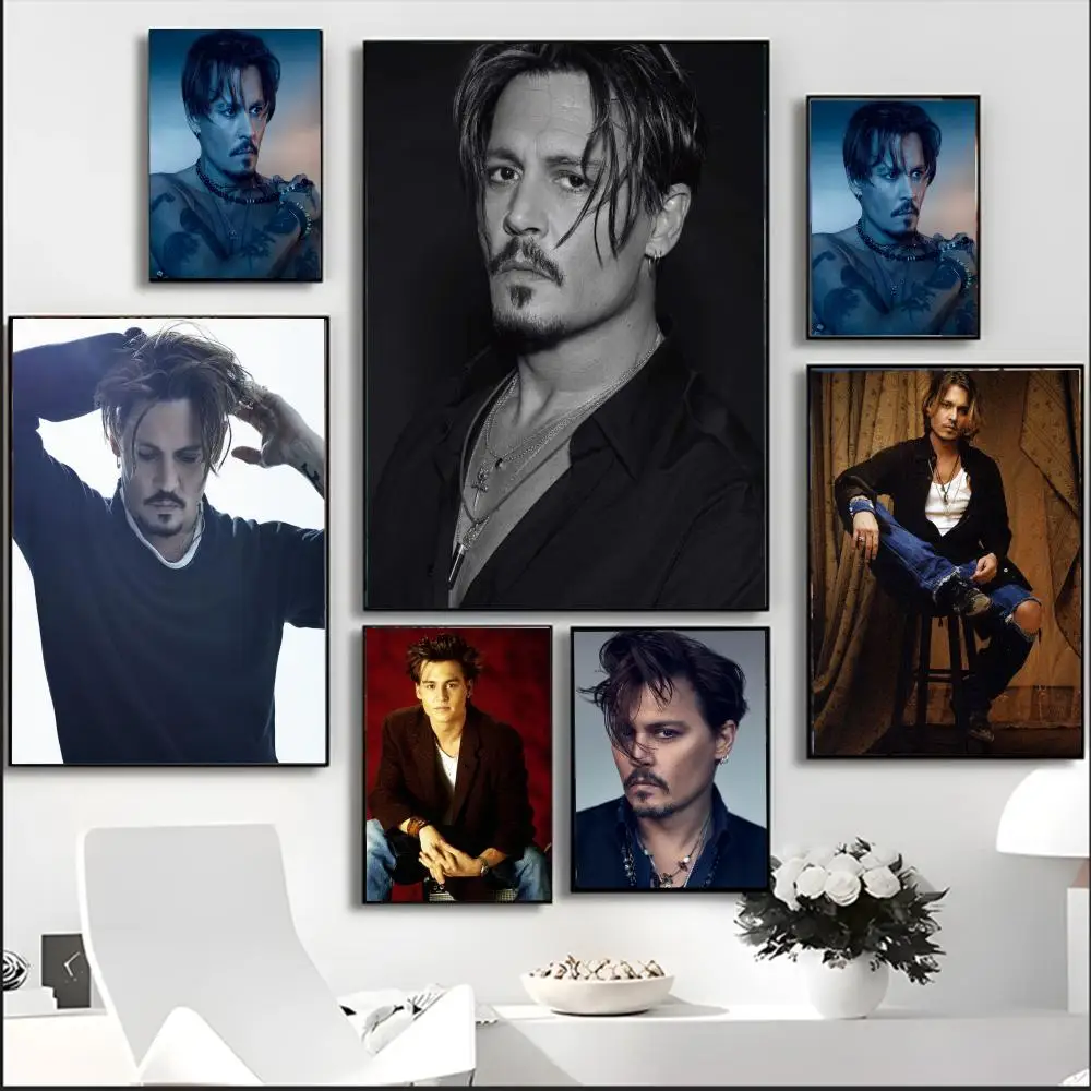 الممثل التلفزيوني J-Johnny Depp اللوحة الخط HD مقاوم للماء قماش المشارك الفن: الجمالية جدار ديكور المنزل والبار والمزيد