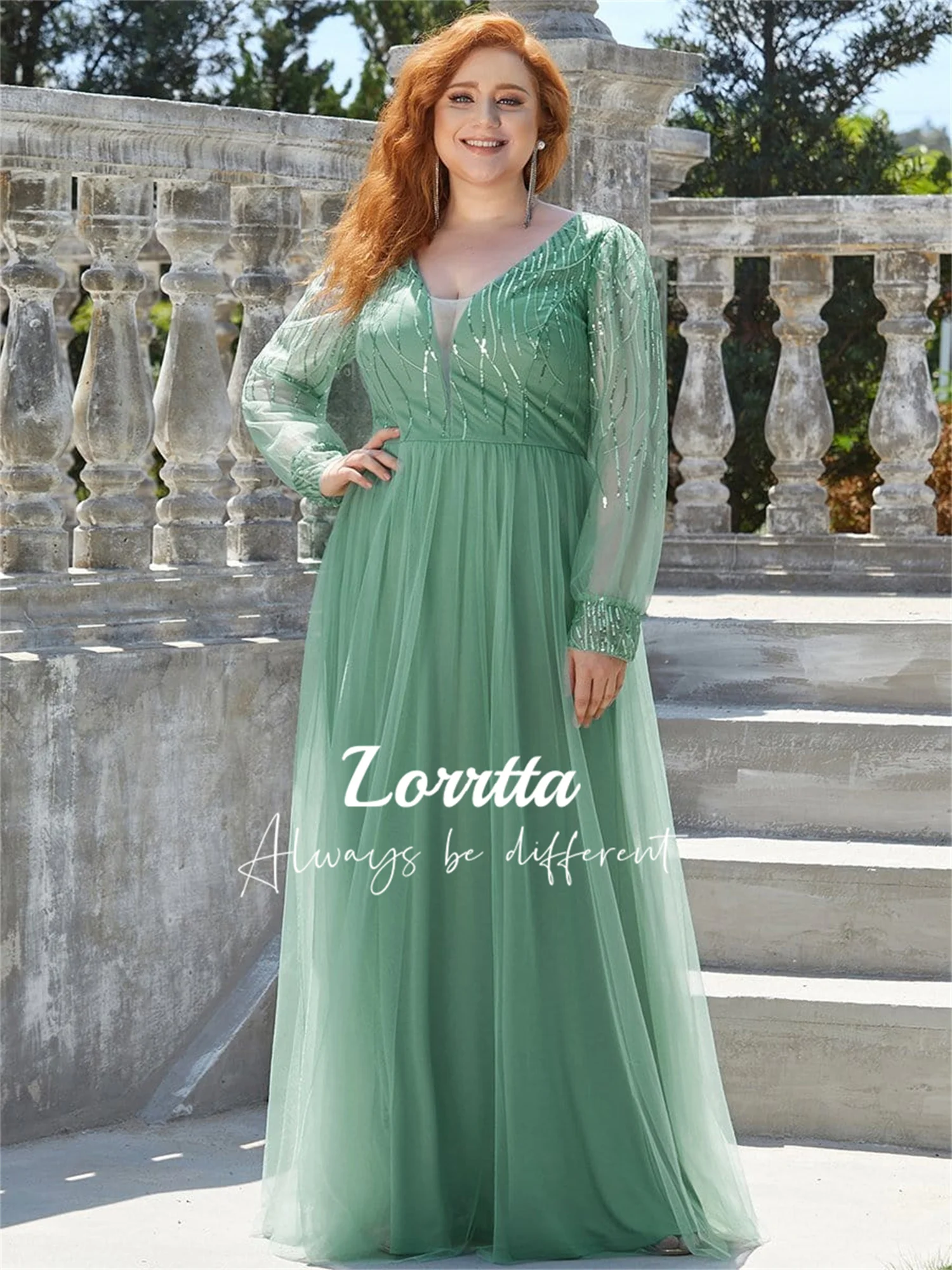 Lorrtta Mint Green Tulle Evening Gown Party Dress A-line Covered Prom Dress Plus Size Women's Dresses for Special Events Luxury