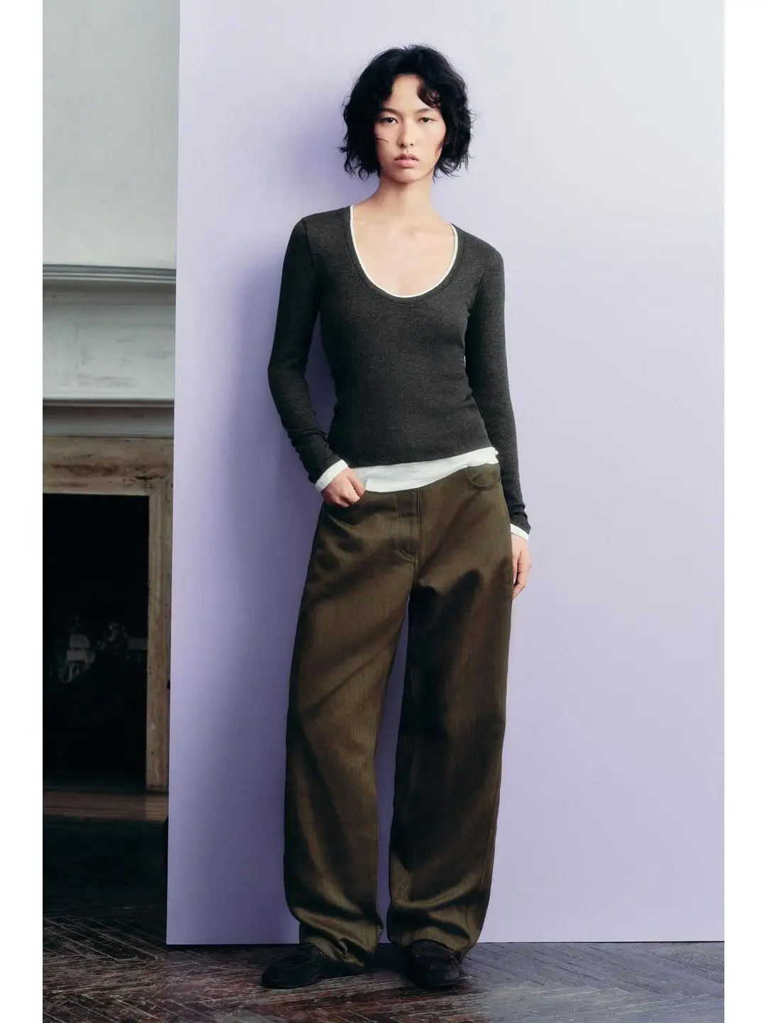 الوقوف صالح طويل Sve جولة Ne طبقة مزدوجة تي شيرت مستودع العمل خريف 2025 تنوعا الأساسية Sle طول منتظم #5