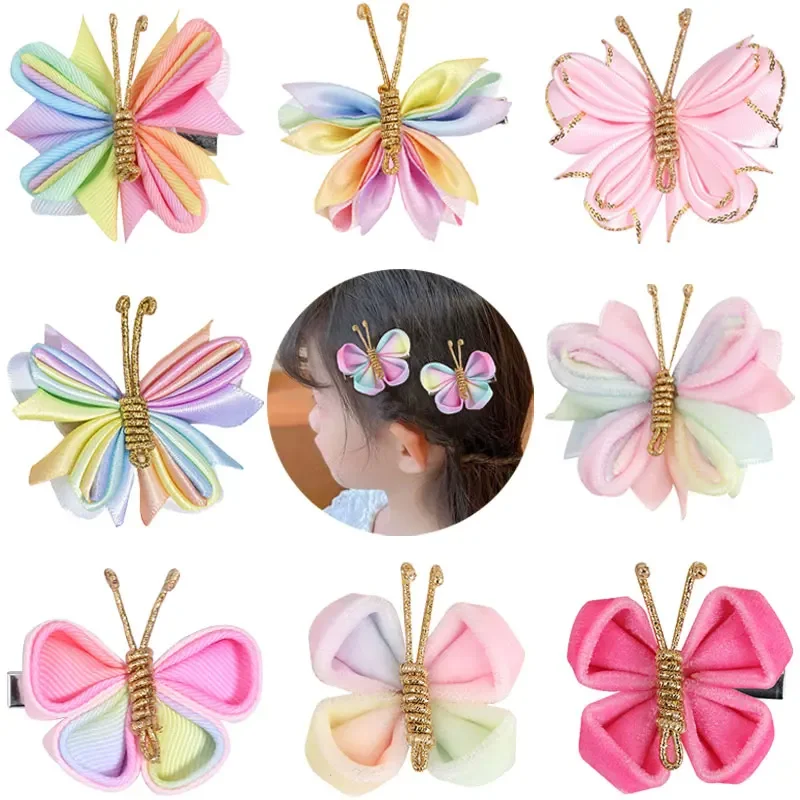 2Pcs Cute Hair Clips For Girl Sweet Butterfly Baby Hairpin Kids Hairpins For Girls Children Barrette Ornament Hair Accessories