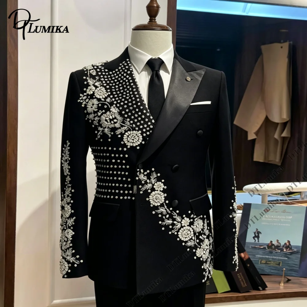 

DTLumika Men's Luxury Wedding Suit, Groom Tuxedo, Stage Performance Host Suits, Two Piece Jacket with Pants XS-3XL Formal Suits