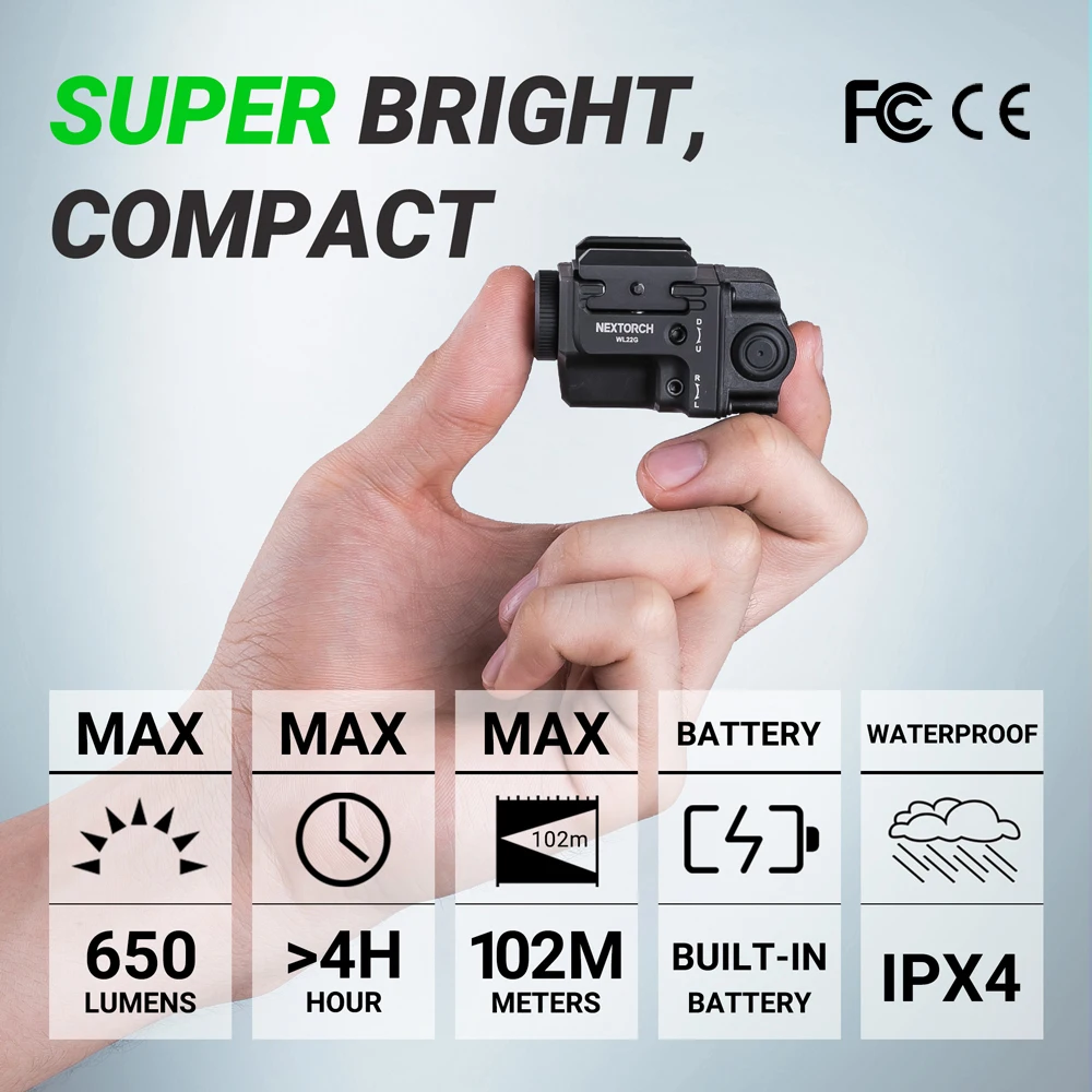 650 Lumens Rechargeable Ultra-Compact Tactical Flashlight with Green Beam and White LED Combo,Compatible with 1913 and G-L Rails