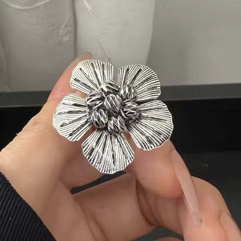 925 Sterling Silver Rings For Women Simple Vintage Handmade Adjustable Finger Retro Flower Ring Fashion Band Female Bijoux Gift