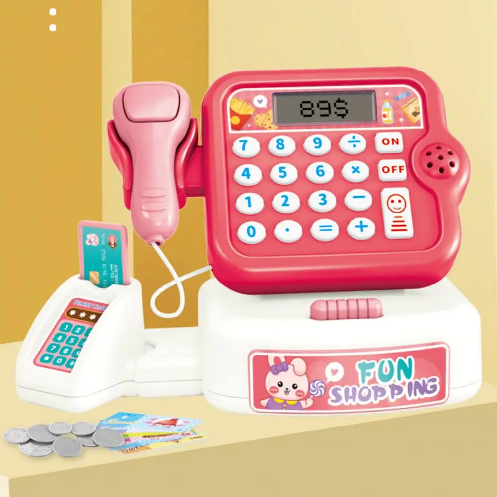 Funny Cash Register Toy Educational Kids Cash Register Toy Set with Calculator Scanner Grocery Basket Pretend Play for Boys