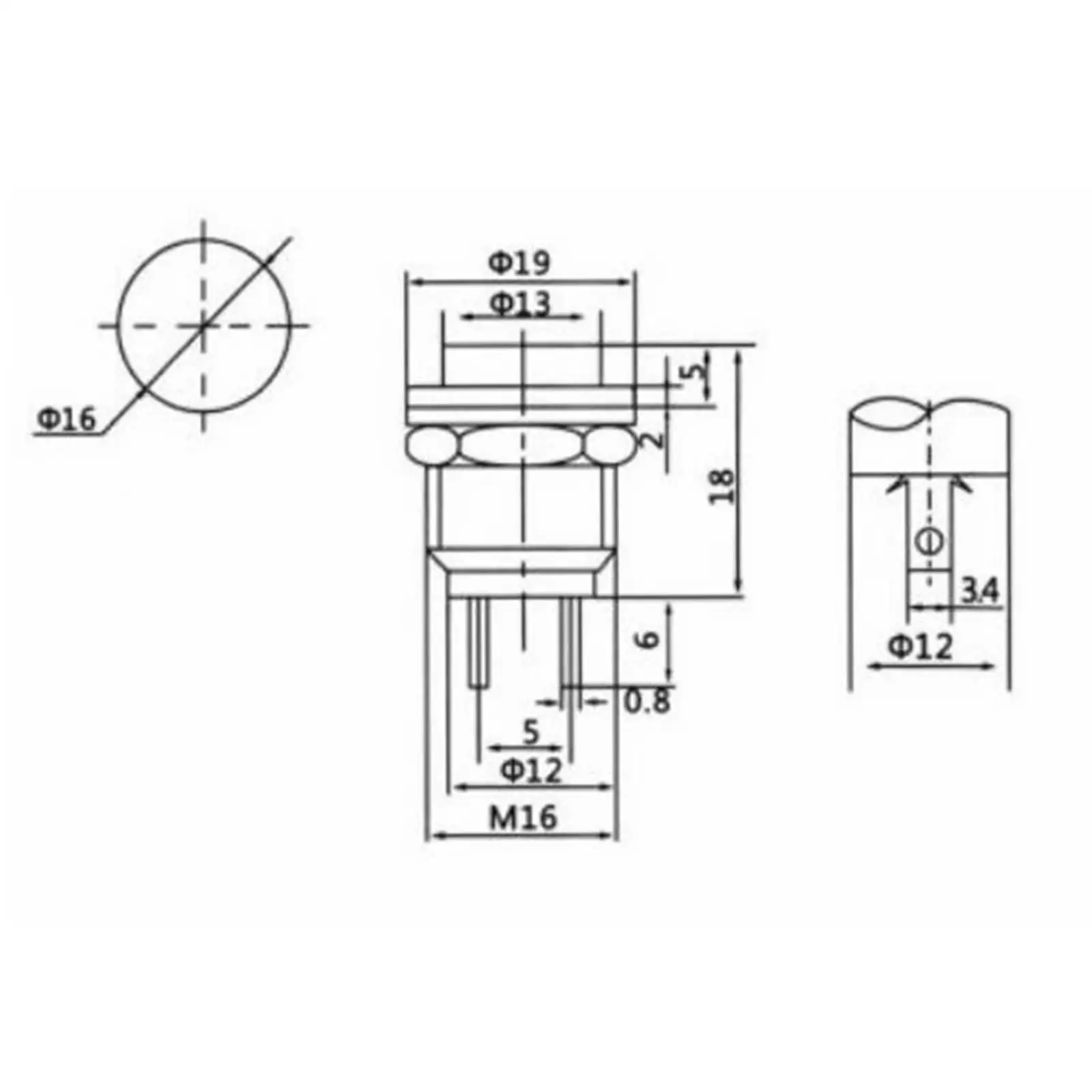 2pcs Colors 16mm Mounting Hole 2 Pins SPST 3A 125VAC Normal Open/Close Momentary Push Button Switch