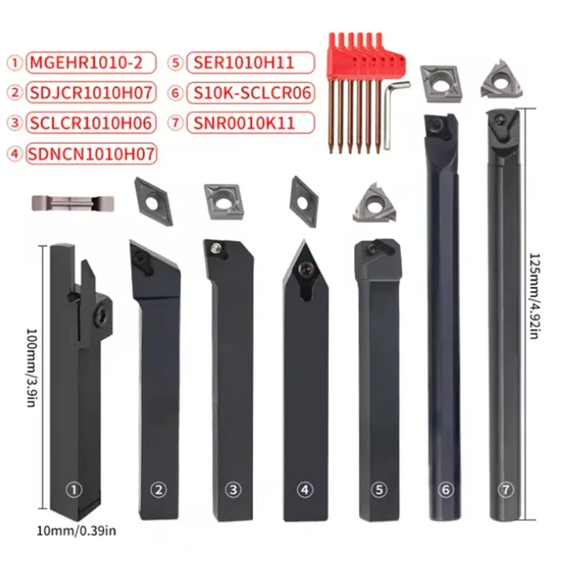 

10MM/12MM Turning Tool Sets MGEHR SDJCR SDNCN SCLCR SER SNR Lathe Boring Bar With 7PCS Carbide Insert CNC Cutting Holder Hot