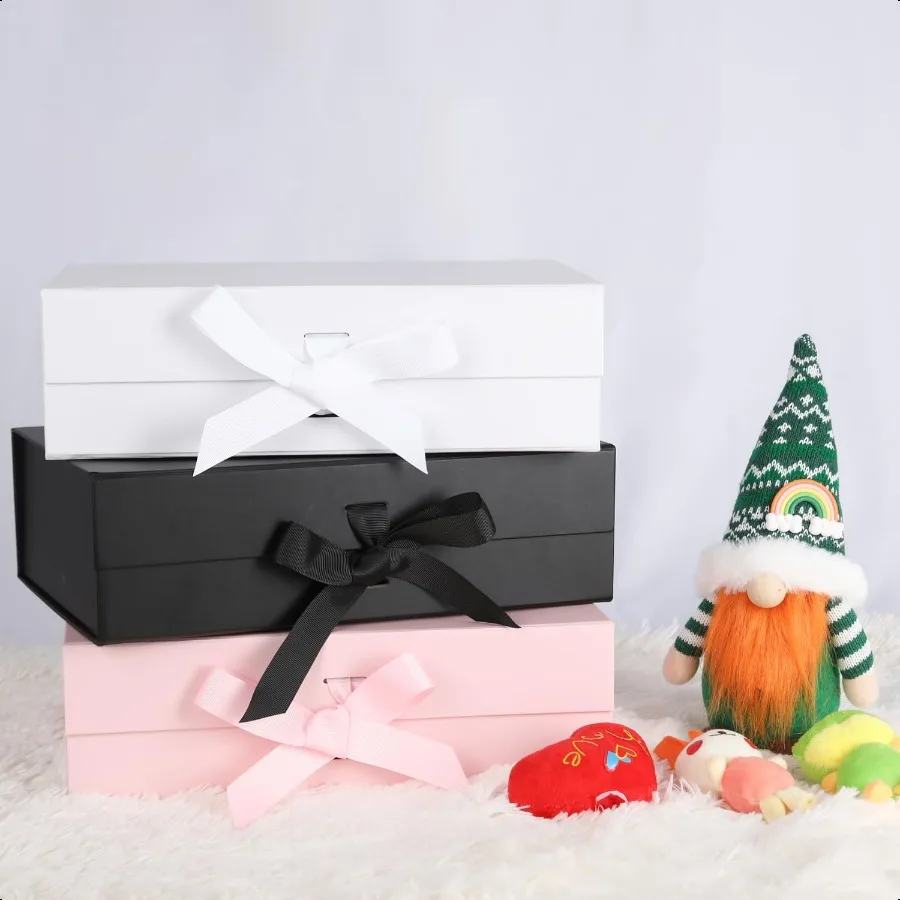5 Paket Kotak Hadiah Besar dengan Tutup 13x9x4 Inci Kotak Hadiah Magnetik dengan Tutup dan Pita untuk Hadiah Natal Hari Ibu B
