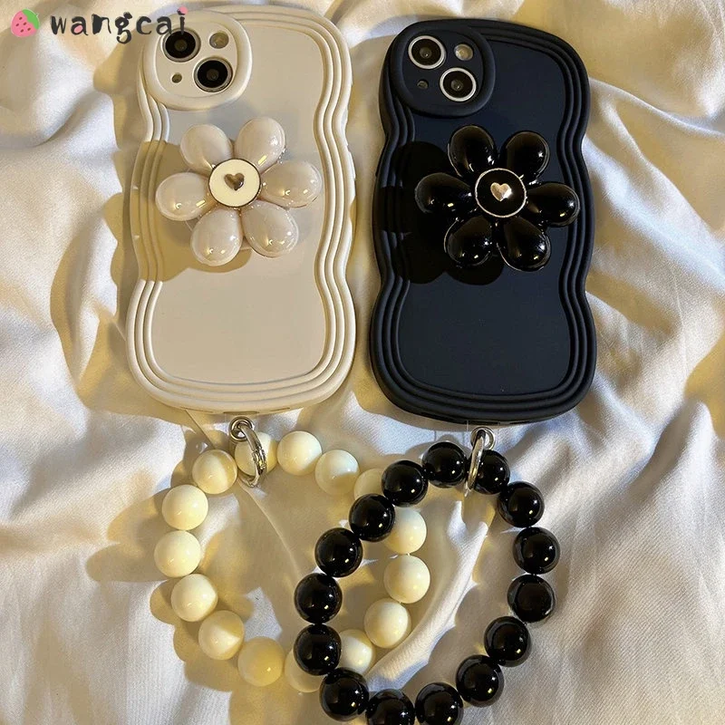 For Samsung Galaxy A54 A34 A14 A31 A33 A53 A13 A04S A22 M32 A51 A20 A30 A52 A52S A20 Case +Love Flower Bracket+Same Color Beads