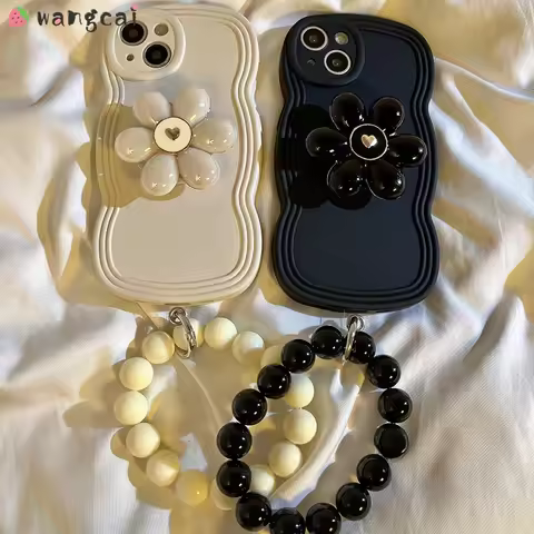For Samsung Galaxy A24 M14 M23 F23 Plus S22 S21 S20 Ultra Plus FE S22+ S21+ S20+ Case + Love Flower Bracket+Same Color Beads