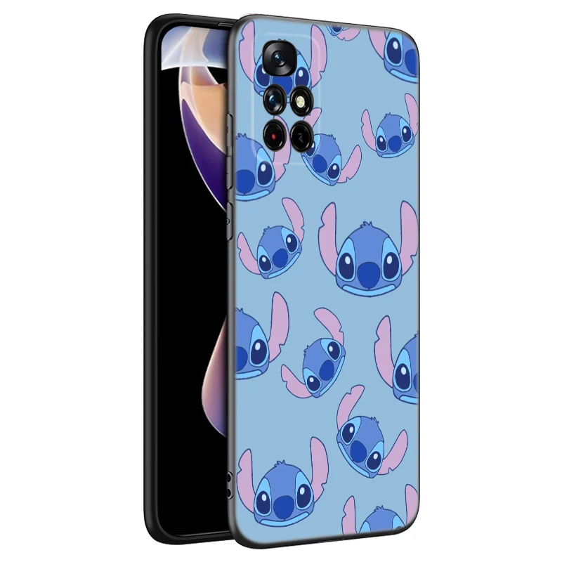 S-Stitch L-Lilo Cute Black Silicone Phone Case For Xiaomi Redmi Note 10 11 11S 12 12R 13 13R Pro 12S 4G 11T 5G Plus 10S