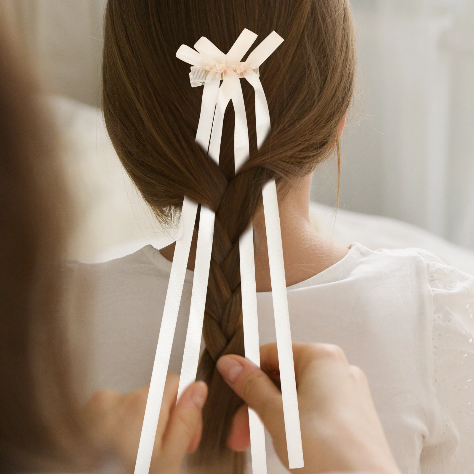 

2 Pcs Double Bow Hair Clips Adjustable Butterfly Ribbon Head Accessories Soft Comfortable Styling Hair Bows White Long for Women