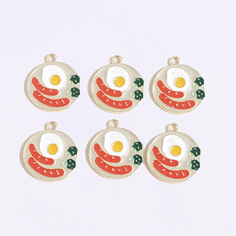 

Duarte 20Pcs/Lot Cute Enamel Food Sausage Fried Egg Charms Pendants for Jewelry Making DIY Drop Earrings Necklaces Bracelet Gift
