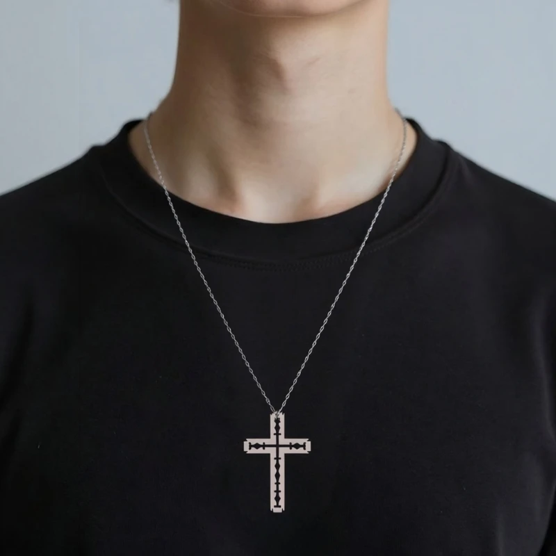 Blade Crucifix Necklace In Reflective Acrylic For Bold Fashion Statements And Japanese Street Inspired Accessories
