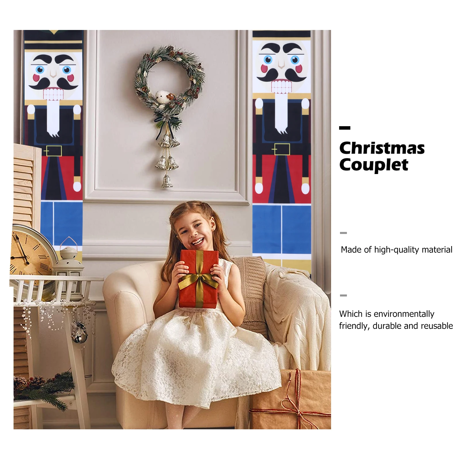 

1 Pair Christmas Door Couplets Nutcracker Soldier Banners Holiday Decorations For Home Party Wall Window Door Xmas Hanging