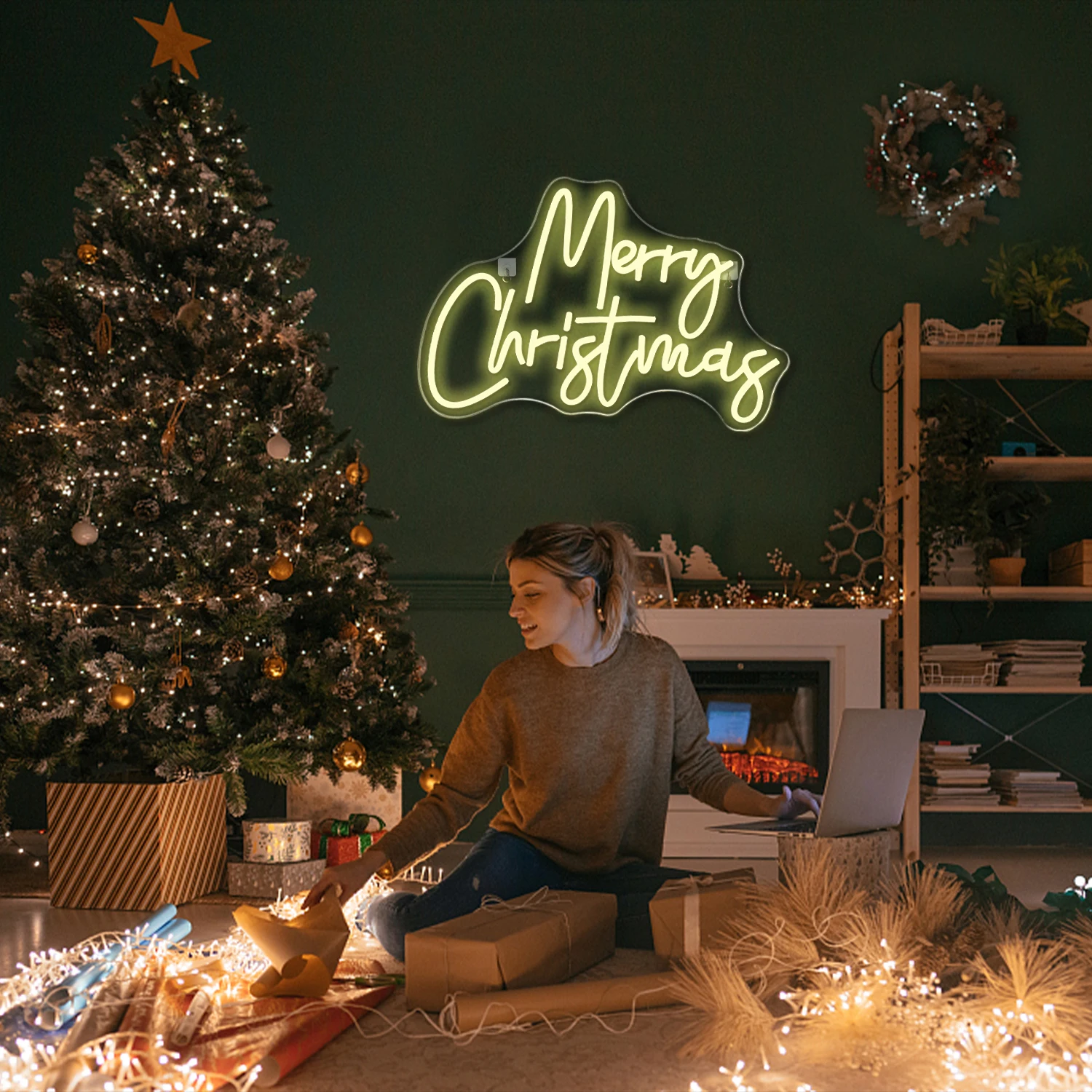 Blanco cálido Feliz Navidad letrero de neón letra luz Led arte decoración de pared luz nocturna para fiesta niños dormitorio Bar Club decoración de Navidad