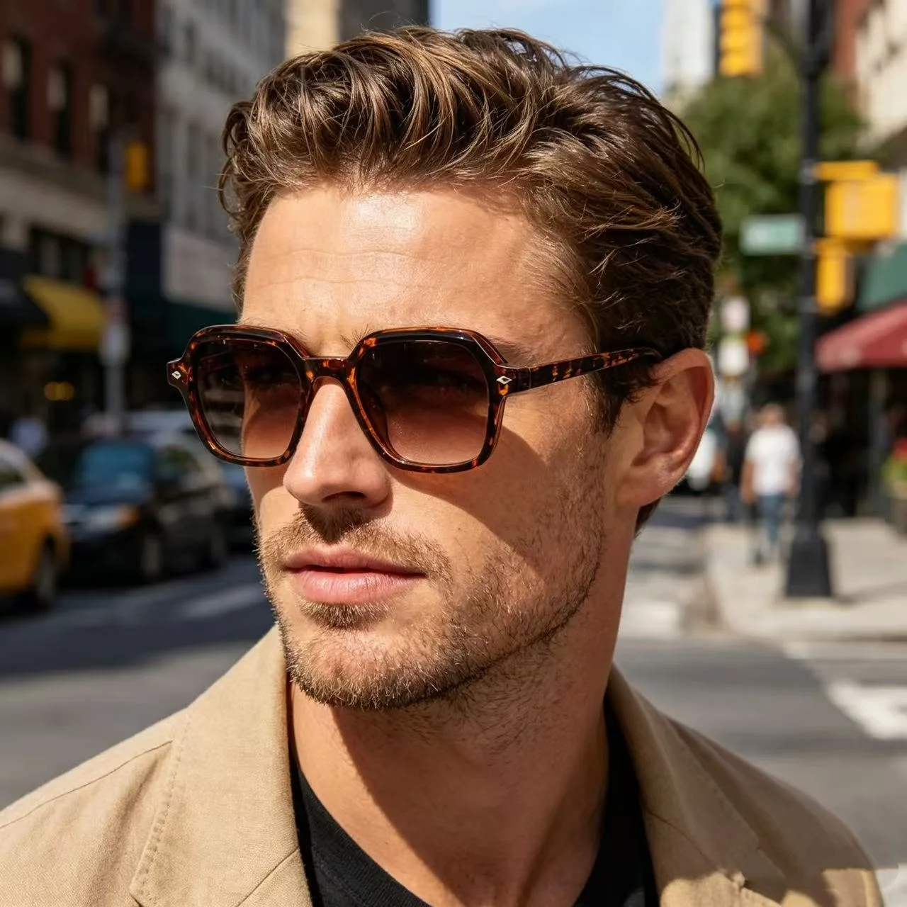 Y.BBY-X Sunglasses Unisex TR90 Square Sun Glasses Rivets Women Shades Driving Glasses for Men