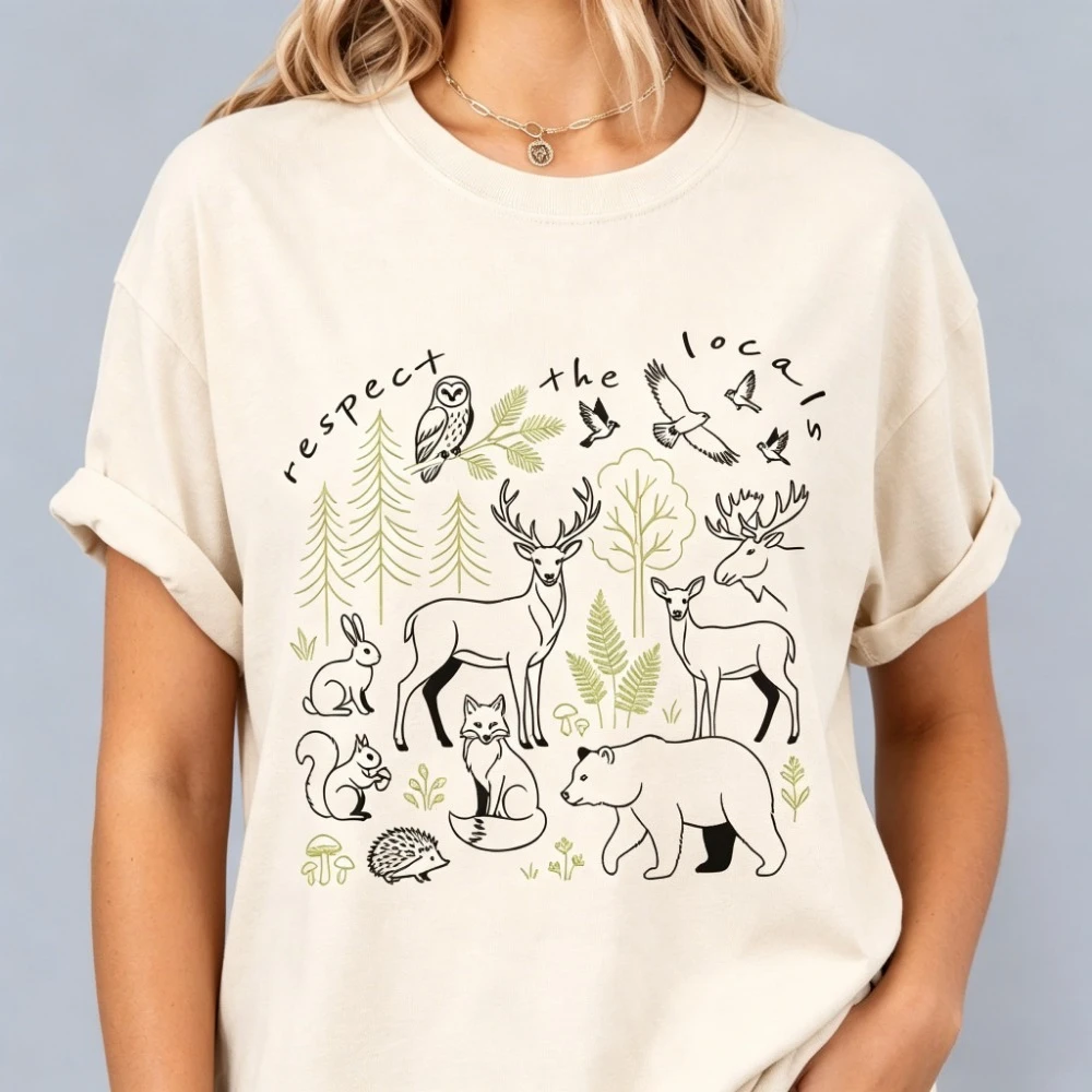 Respect The Locals Shirt National Park Wildlife Tee Camping Clothes Forest Animals Graphic Nature Lover Gift Hiking Tops