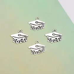 50pcs/lot--14x17mm Antique Silver Plated Graduation 2023 2024 Charms Cap Pendants For Diy Jewelry Making Supplies Keychain