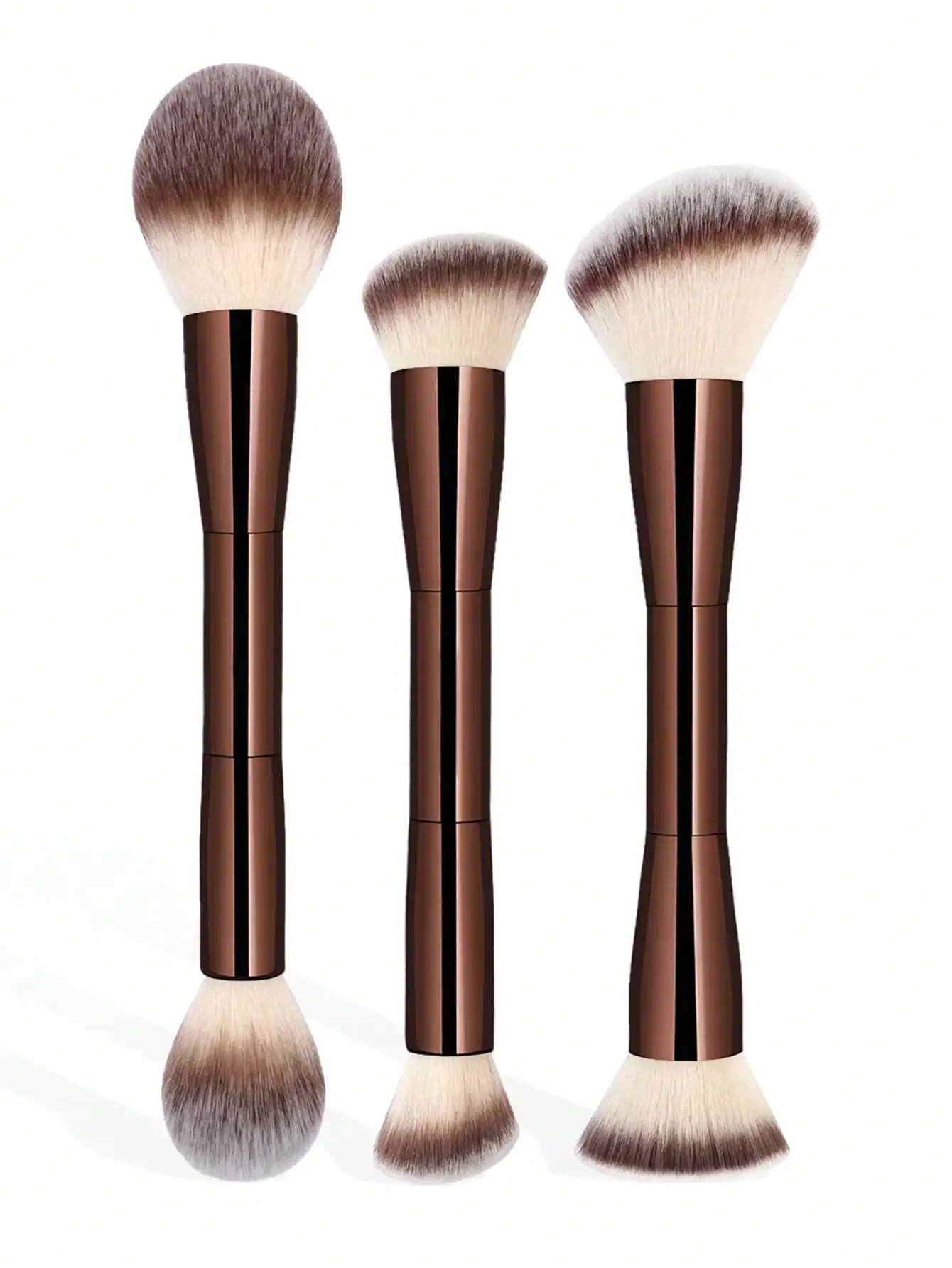 

3Pcs Professional Aluminum Tube Dual-Ended Makeup Brushes Set, Soft Foundation Brush, Blush Brush, Powder Brush, Concealer Brush, Contour Brush, Blending Brush, Essential Makeup Brushes, Soft Bristles, Portable, Travel Friendly, Gift For Women And Girls,B