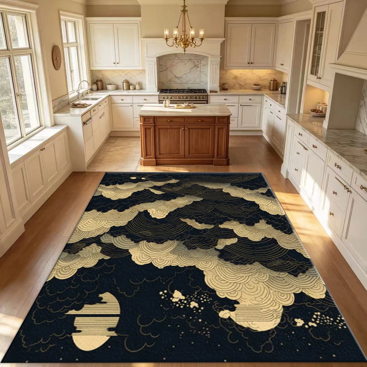 Oriental Black Gold Cloud Wave Carpet Chinese Style Luxury Non-Slip Carpet Suitable for Living Room Bedroom Home Interior Decoration