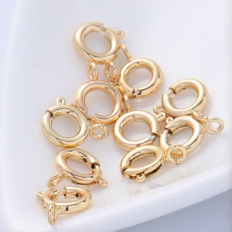 (3849)20PCS 5MM 5.5MM 6MM 7MM 24K Gold Color Brass Spring Round Clasps Necklace Clasps High Quality Diy Jewelry Accessories