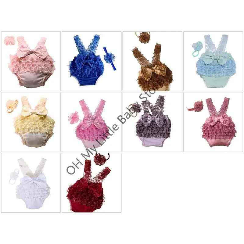 M76C Baby Girls Lace Dress Pressband Photography Set لاستخدام الاستوديو المهني