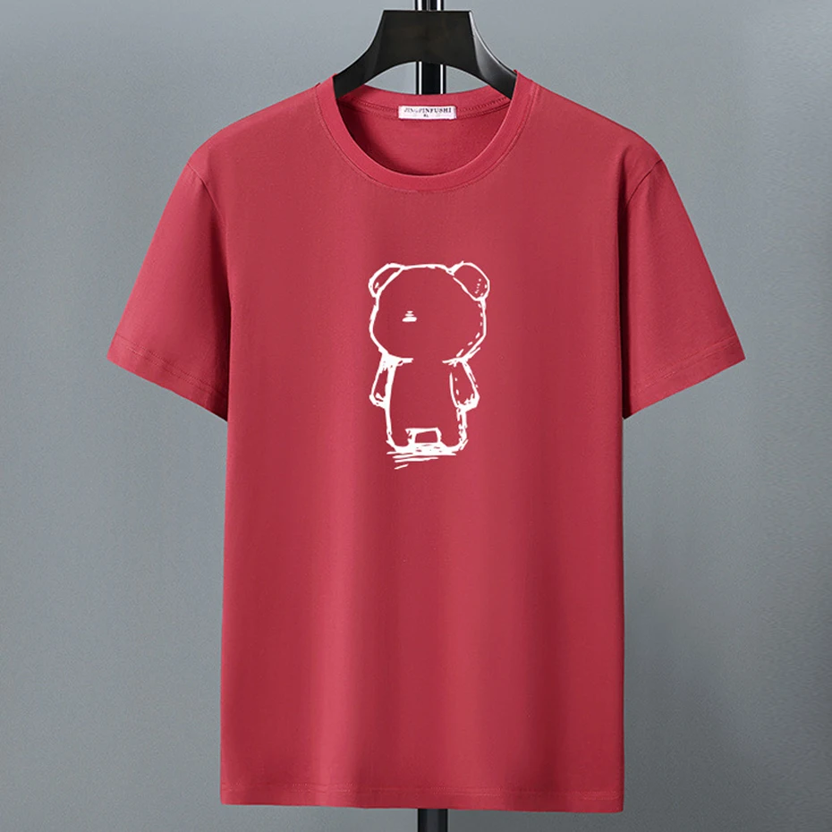 12XL T-shirt Men Summer Cotton T Shirt Bear Print Short Sleeve Tshirt Fashion Casual Tops Tees Male