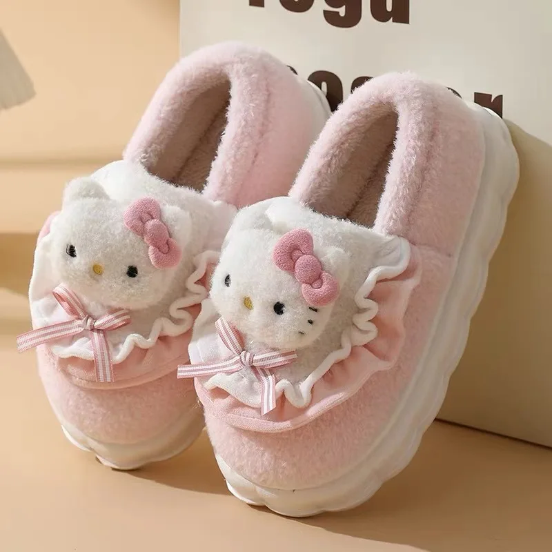 

Hello Kitty Sweet Cotton Shoes Women Winter Home Thick Sole Cartoon Non-Slip Slippers Indoor Comfortable Kuromi Kawaii Anime