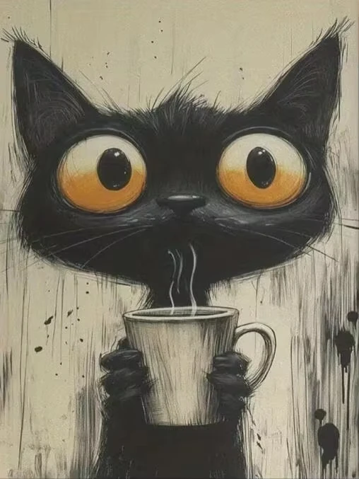 

DIY Cute Black Cat with Coffee Mug Jigsaw Puzzle, Whimsical Cat Art for Home Decor Gifts for Teenagers and Adults