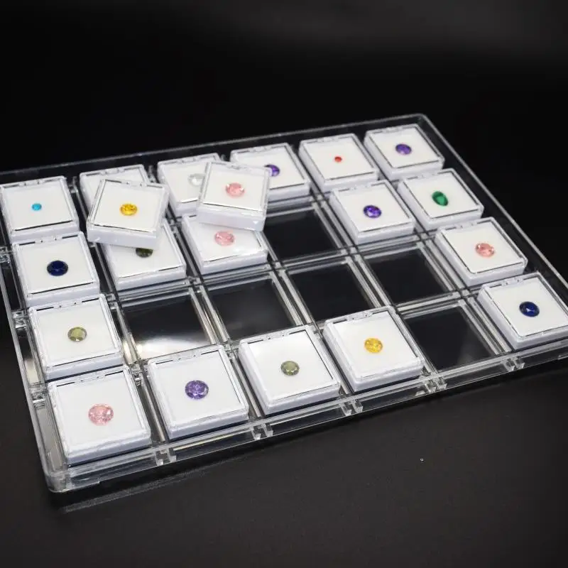 24pcs Gemstone Display Box Gem Stone Collection Organizer Tray with Cover Loose Diamond Jewelry Holder Protection Box Container