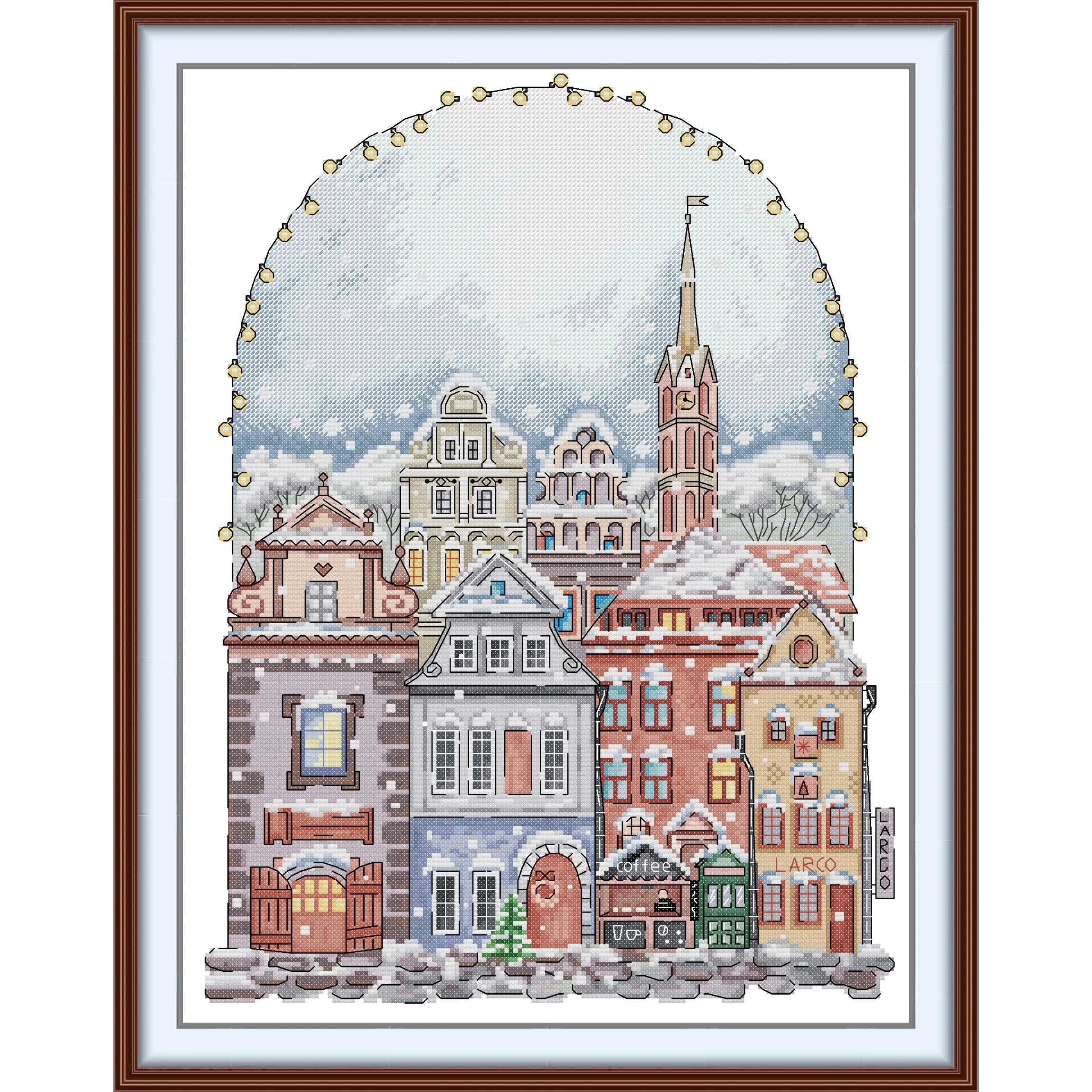 

Soulgift News Pre-Printed Cross Stitch Kit, Stamped Aida Fabric with DMC Threads, Embroidery Kit - House in The Snow