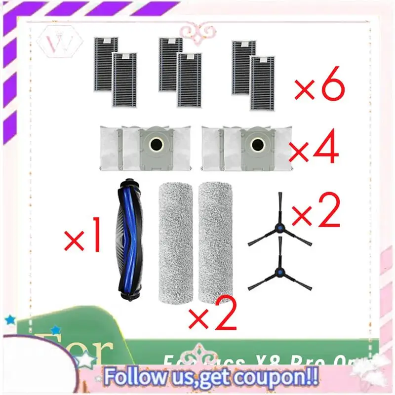 

Прочный 15 шт. для робота-пылесоса Ecovacs X8 Pro Omni, боковая щетка HEPA-фильтр, накладка для швабры, мешок для пыли, сверхпрочные аксессуары