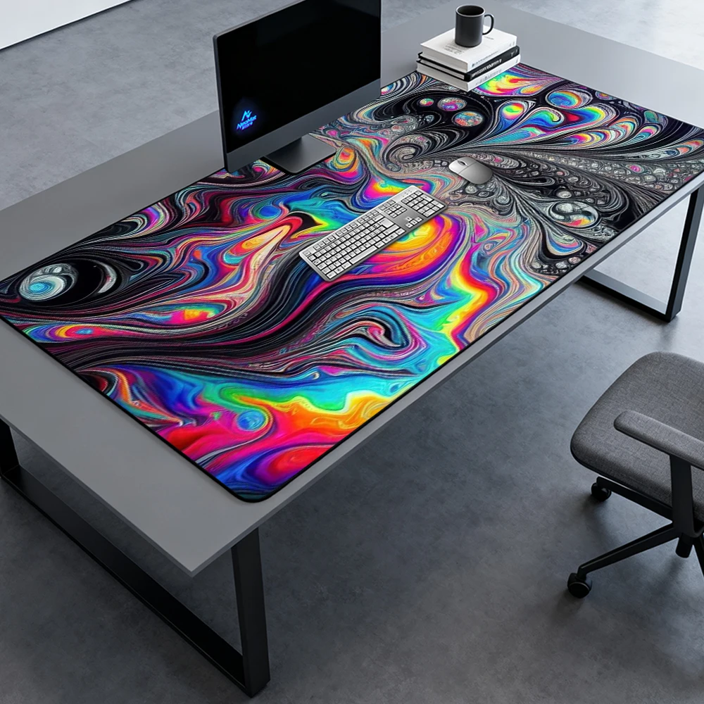 Neon Liquid Table Mat Big Gaming Mat 120x60 Mousemat Abstract 3mm Mousepad Gradient Deskmat Vibrant 5mm Rubber Nonslip Laptop