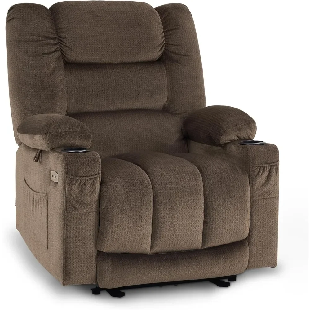 

Large Electric Power Recliner Chair with Heat and Vibration, USB Ports, Cup Holders, Electric Reclining Chair