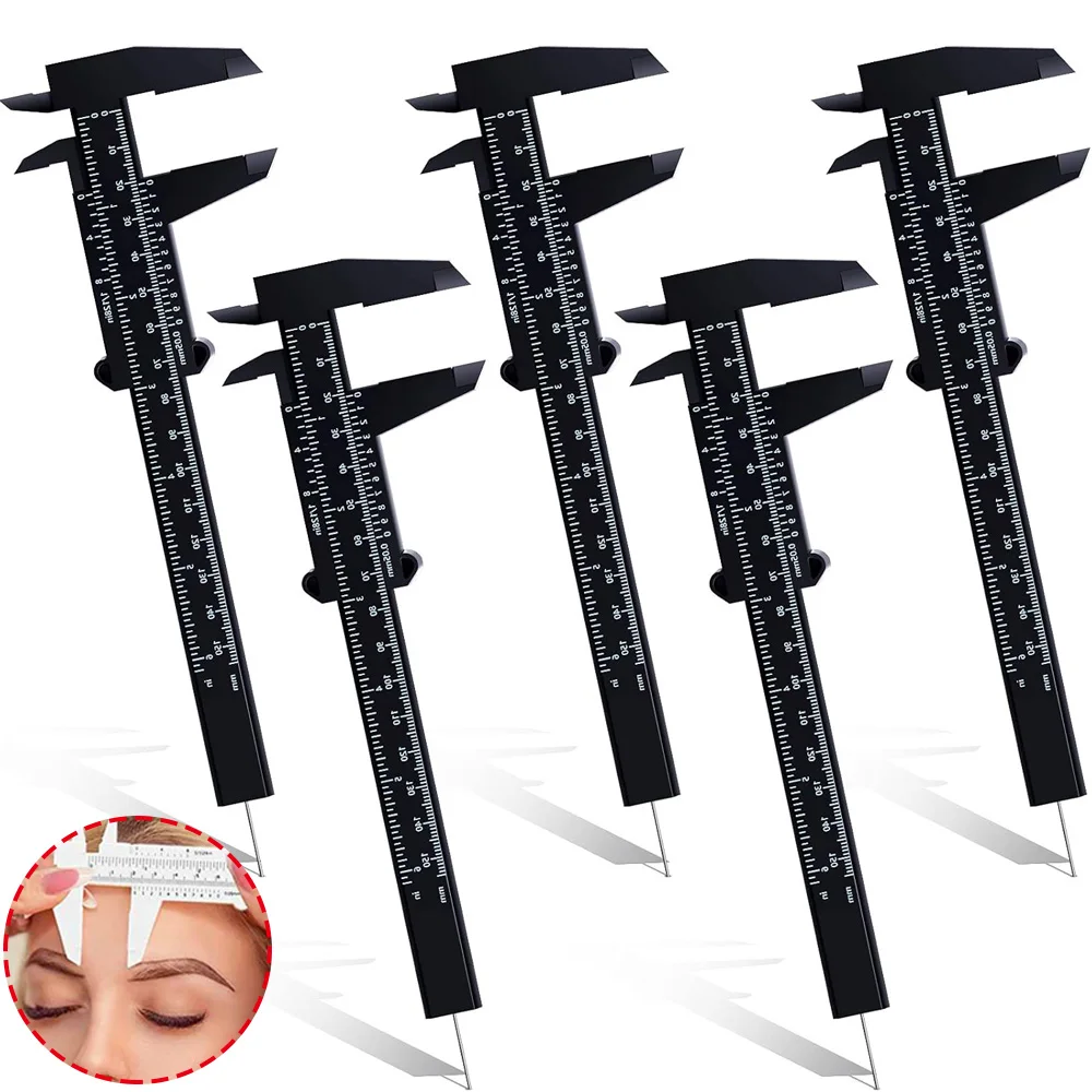 1/2pcs Eyebrow Measuring Ruler Brow Mapping Tool Mini Vernier Caliper Double Scale Plastic Sliding Gauge Ruler for Micro Blading