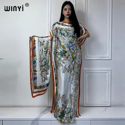 WINYI 2024 New African Women Dashiki boho print muslim woman dubai Free Size Design With Scarf Maxi Loose African Elegant Dress