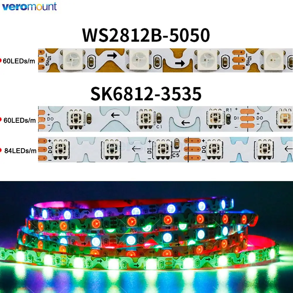 6mm Narrow With PCB S Shape Flexible Free Bending WS2812B 5050 SK6812 3535 SMD Addressable Pixel LED Strip 60/84LEDs/m 5V 12V DC