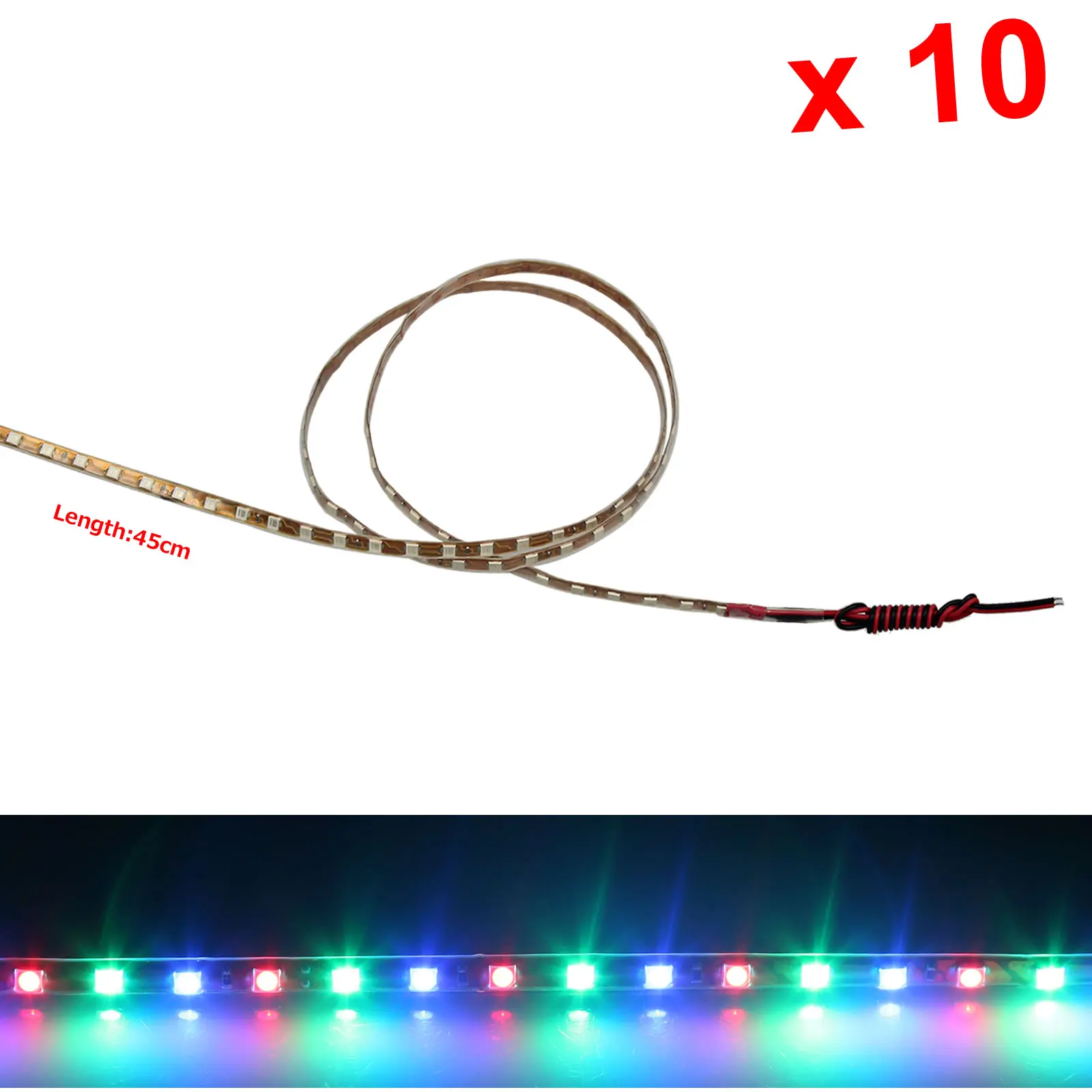 10x RGB Flexible Strip Light 45CM 1.5FT Pipe Waterproof 45 1210 SMD LED M012-RGB