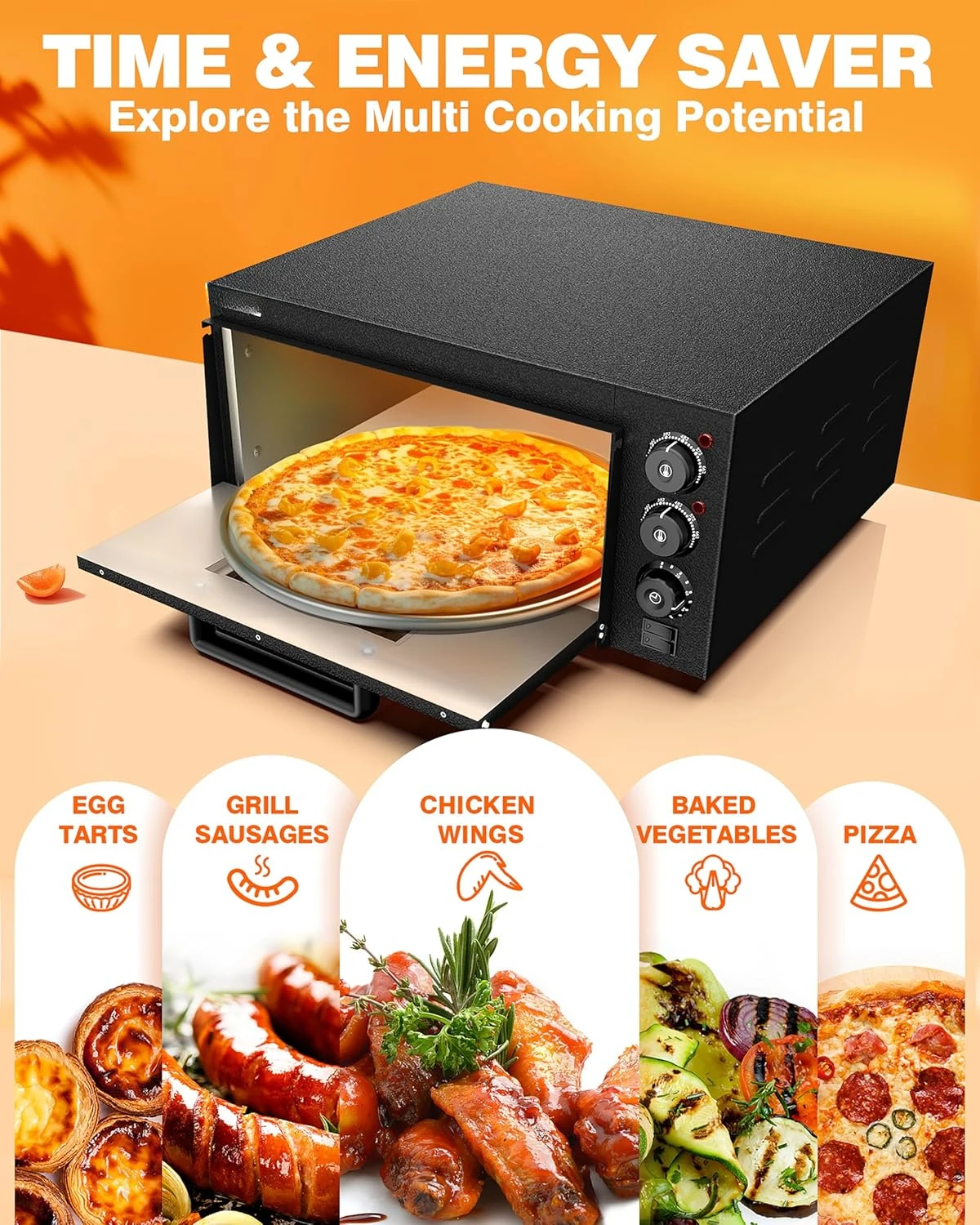 Indoor Pizza Oven Countertop Electric Oven 1800W Commercial Oven with Stone and Timer