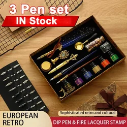 European Mechanical Punk Style Quill Fountain Pen Dipping Fountain Feather Dip Pen Calligraphy Letter Writer Wax Seal Stamp Kit