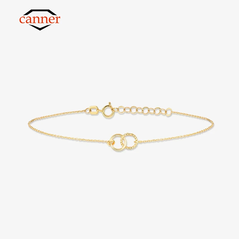 CANNER Simple Classic 925 Sterling Silver Gold Plated Round Hoop Bracelet Chains for Women Fashion Romantic Fine Jewelry Gifts