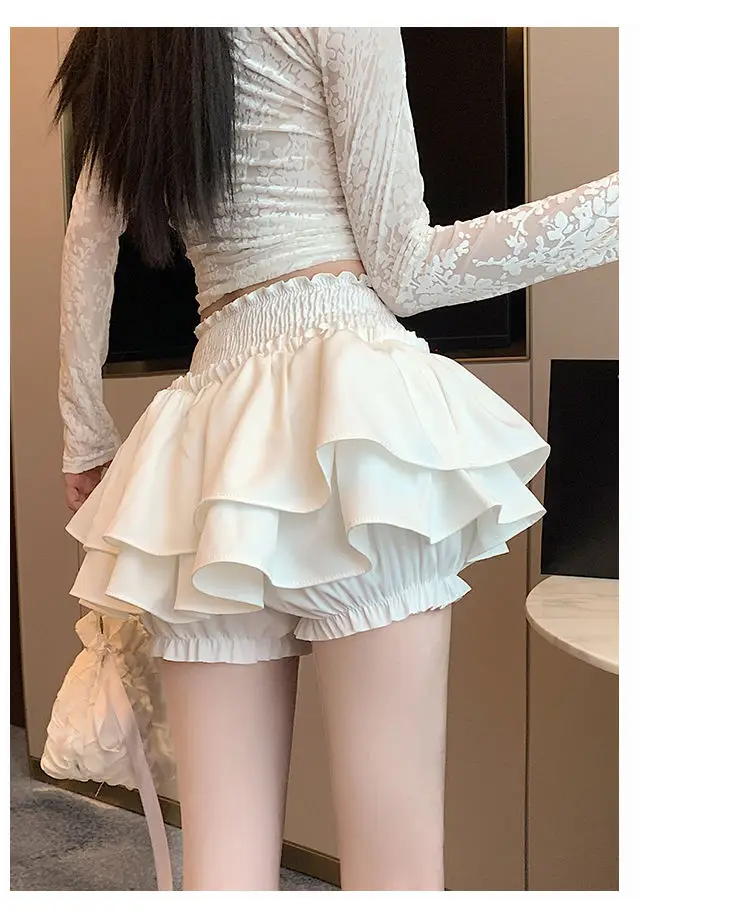 Sweet Cute Ball Gown Mini Skirts Women Casual High Elastic Waist A Line Faldas Largas White Vintage Shorts Micro Tennis Skirt