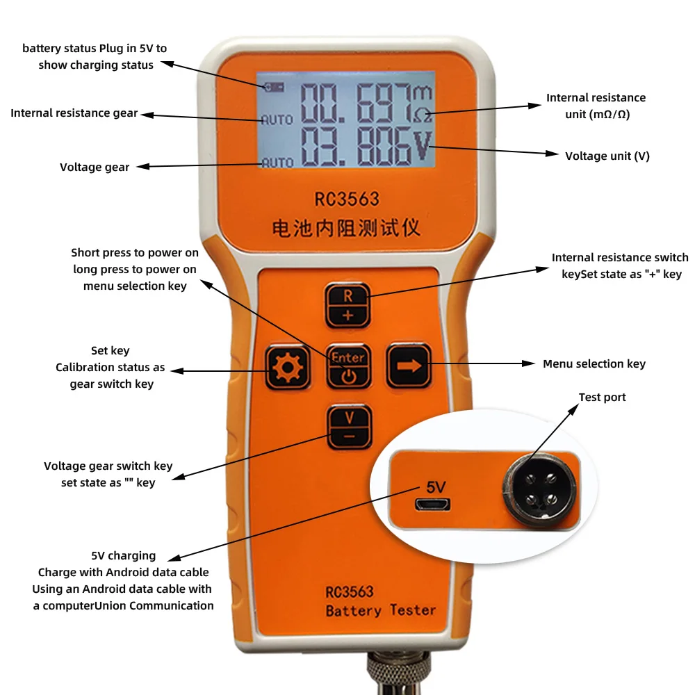 Hochwertiger Messkopf Kaiwener Clip RC3563 Batteriespannungs- und Innenwiderstandsmessgerät Echter 4-Draht 18650 Lithium-Batterietester – Detail 3