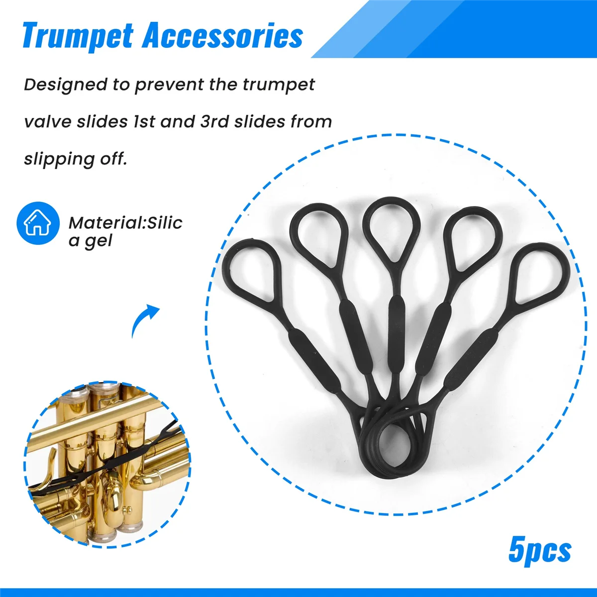 SMIEA 5 pezzi strumenti musicali tromba tappo scorrevole anello tappo in silicone sostituzione accessorio tromba