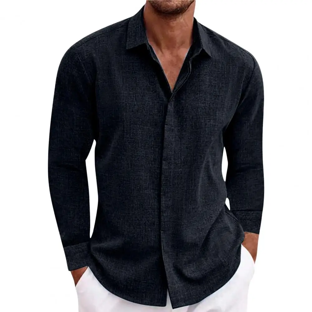 

Long-sleeve Shirt Men's Casual Button-down Cardigan with Turn-down Collar Long Sleeves for Office Daily Wear Mid-length Loose